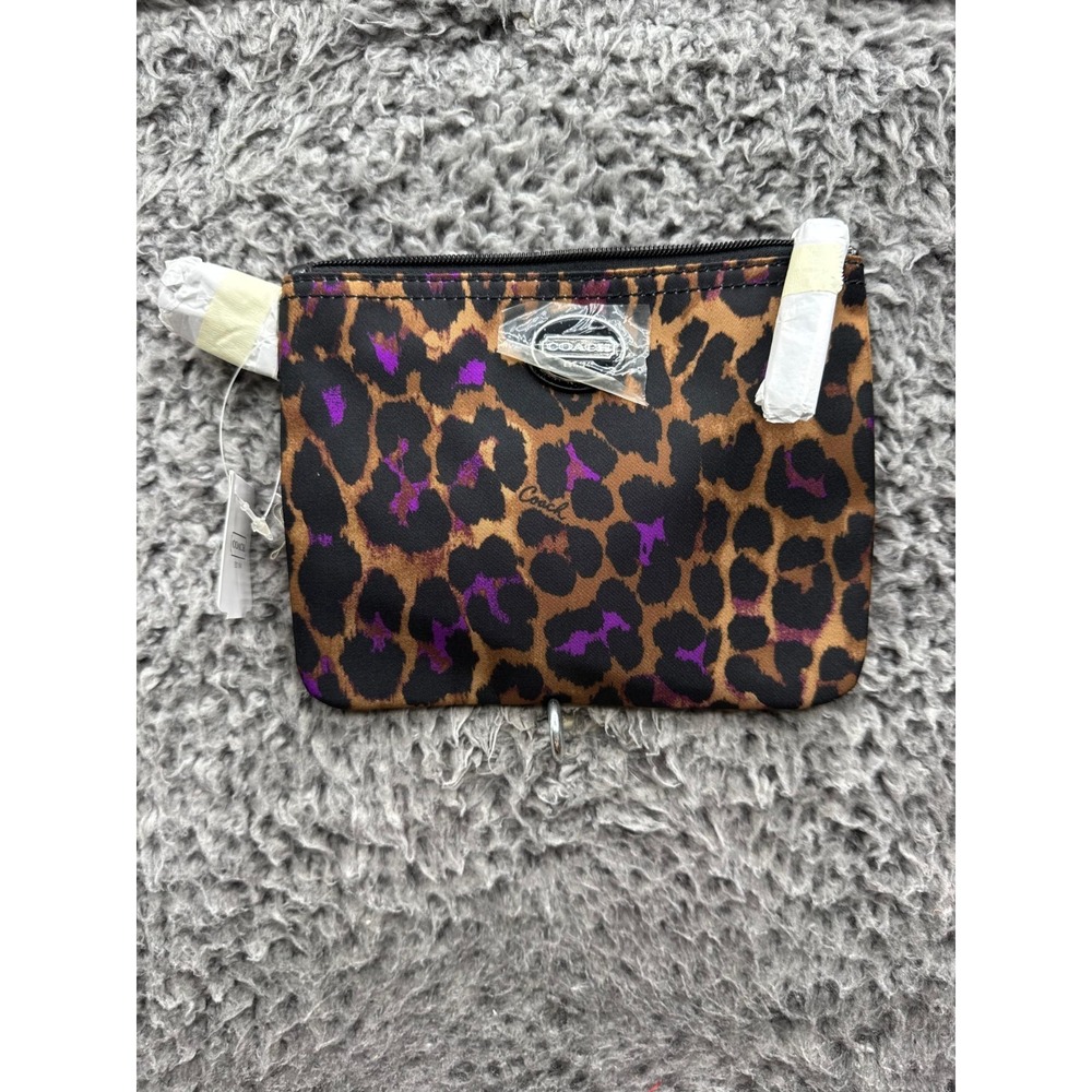 NWT Coach Leopard Print Nylon Weekender Tote Bag Multicolor w/ Pouch 11 x 8.5 - Picture 3 of 11